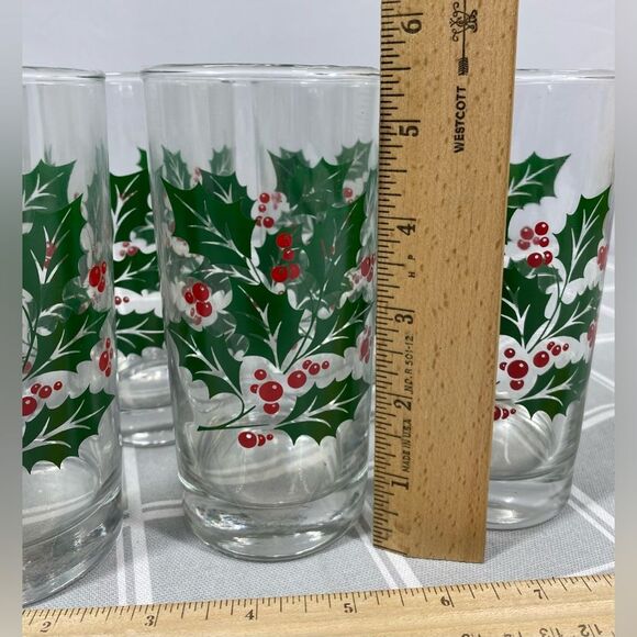 Vtg Holiday Beverage Set Holly Berries Leaves Indiana Glass Christmas Drinkware - Picture 5 of 9